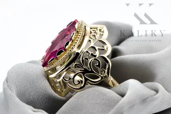 Rubinas 14k geltono aukso Žiedas Vintažiniai papuošalai vrc017y